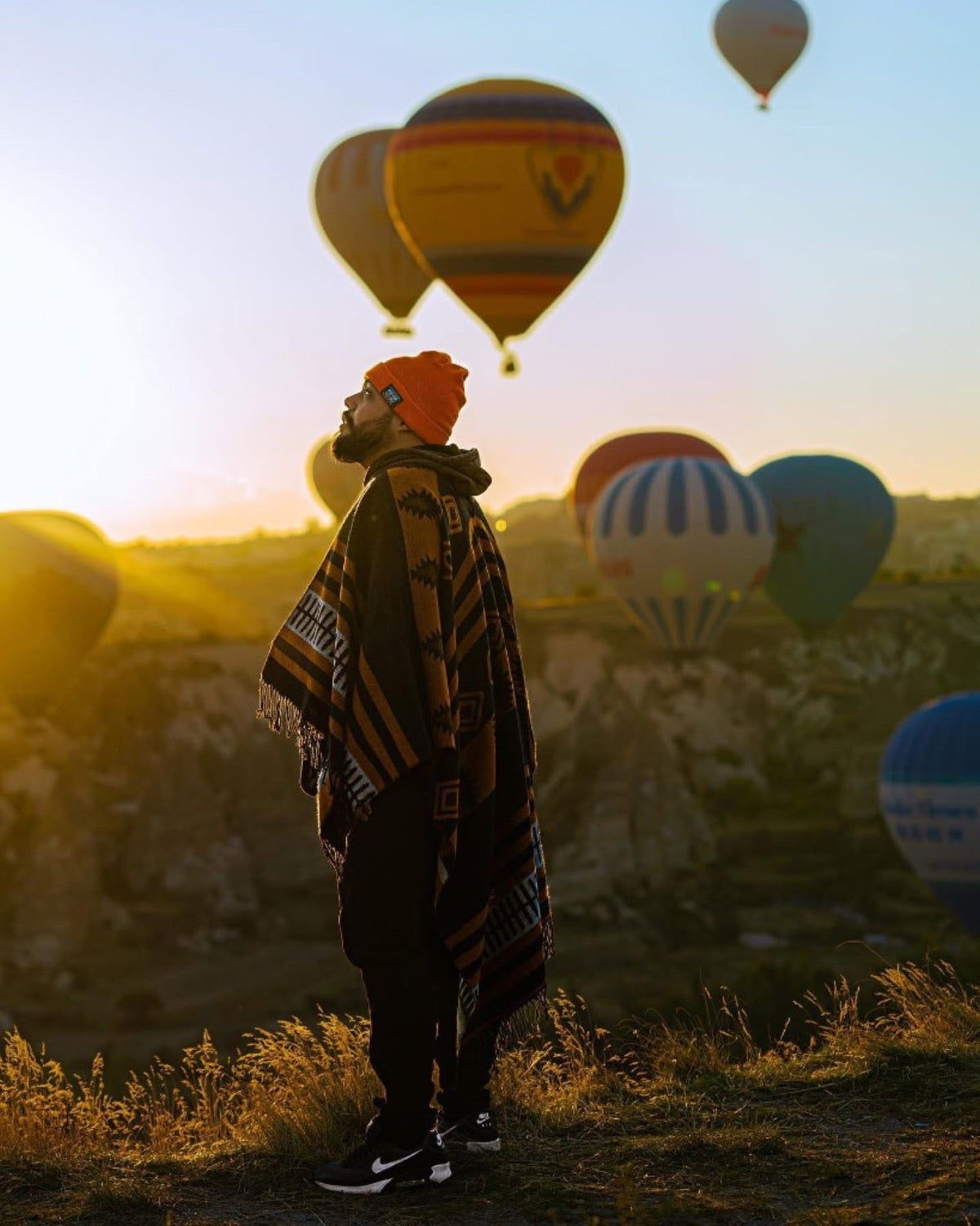 Gooze watching hot air balloons at sunrise