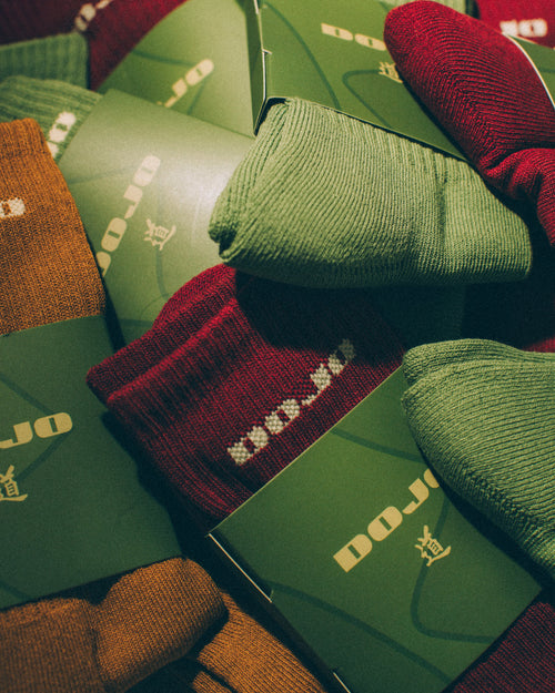 DOJO Core Collection 3-Pack Japanese-inspired socks in earth tones display