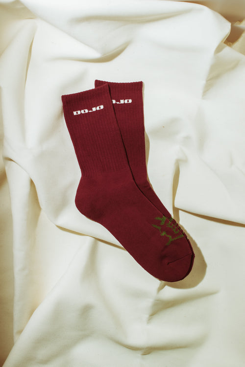 DOJO DJS1 AKA Red Earth minimalist crew socks close-up texture detail