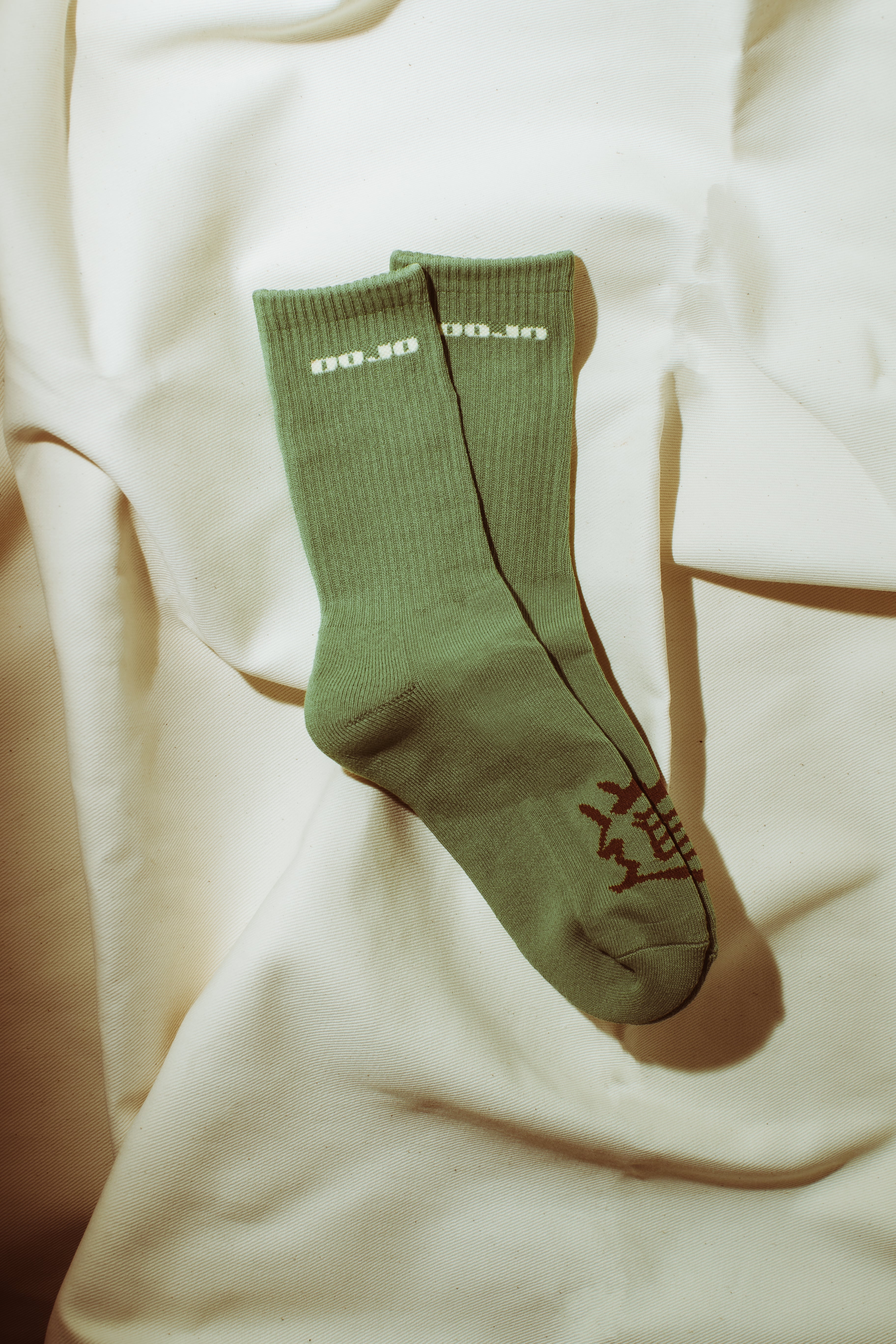 DOJO DJS3 MORI Forest minimalist crew socks close-up detail