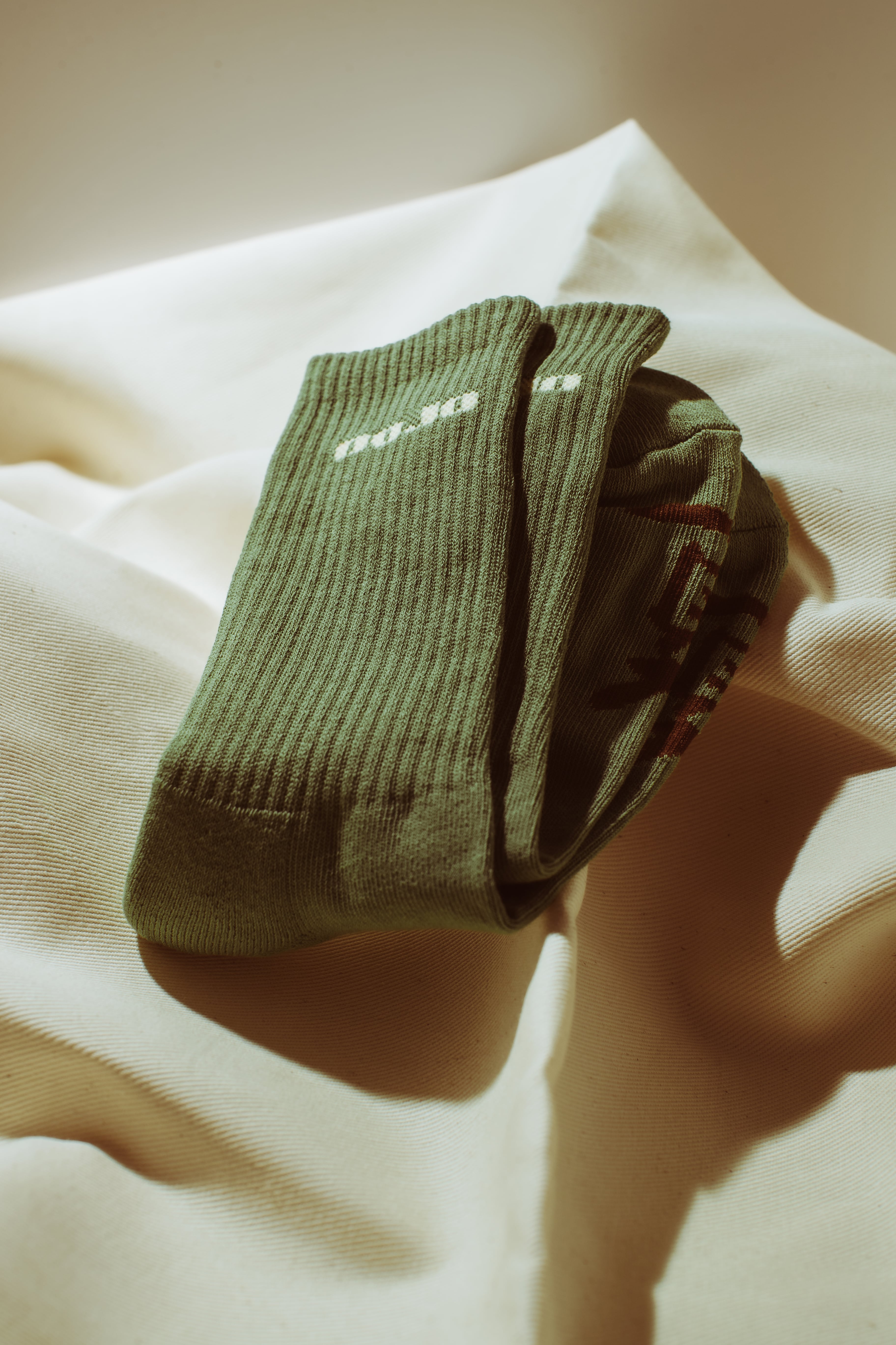 DOJO DJS3 MORI Forest premium cotton blend crew socks lifestyle shot